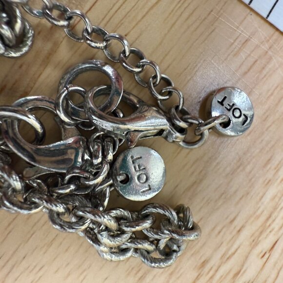 Loft Layered Necklace Set With Silver-Tone Chains & Glass Beads Long - Picture 8 of 10